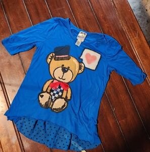 Girls Blue Bear Graphic Kids Top